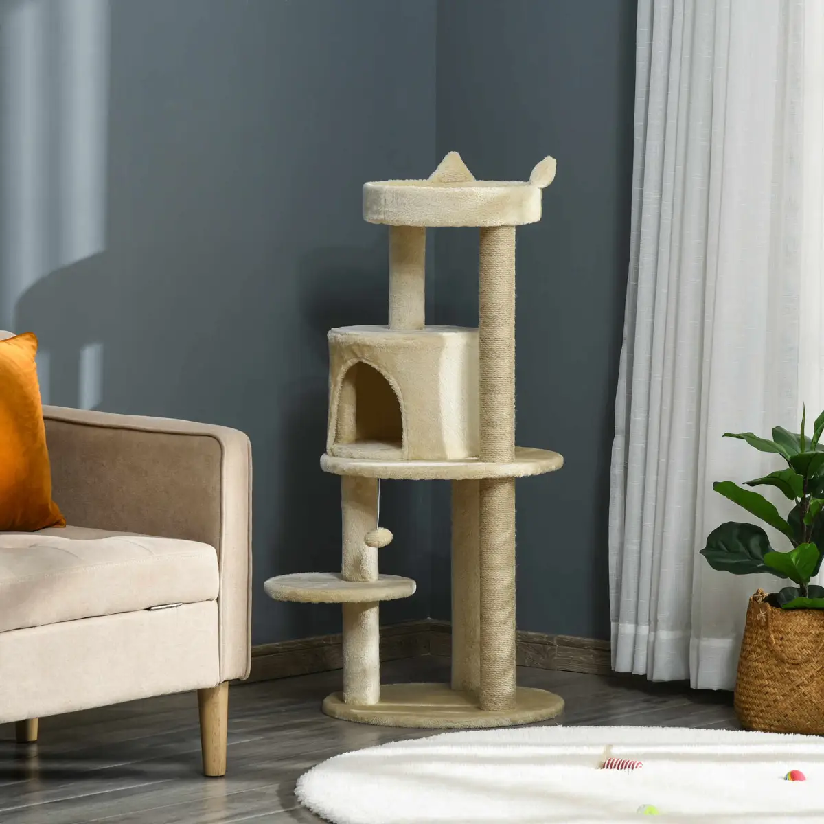 Unbranded 3-Tier Deluxe Cat Activity Tree Scratching Posts Kitten Beige Pawhut - Cat Tree
