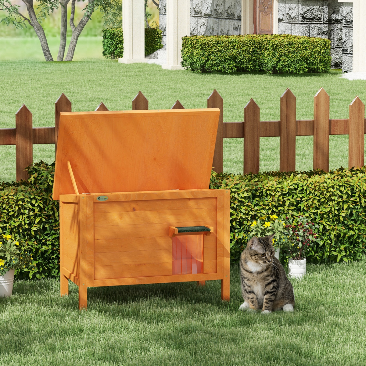 PawHut PawHut Outdoor Feral Cat House Insulated w/ Openable Roof - Orange - Cat House