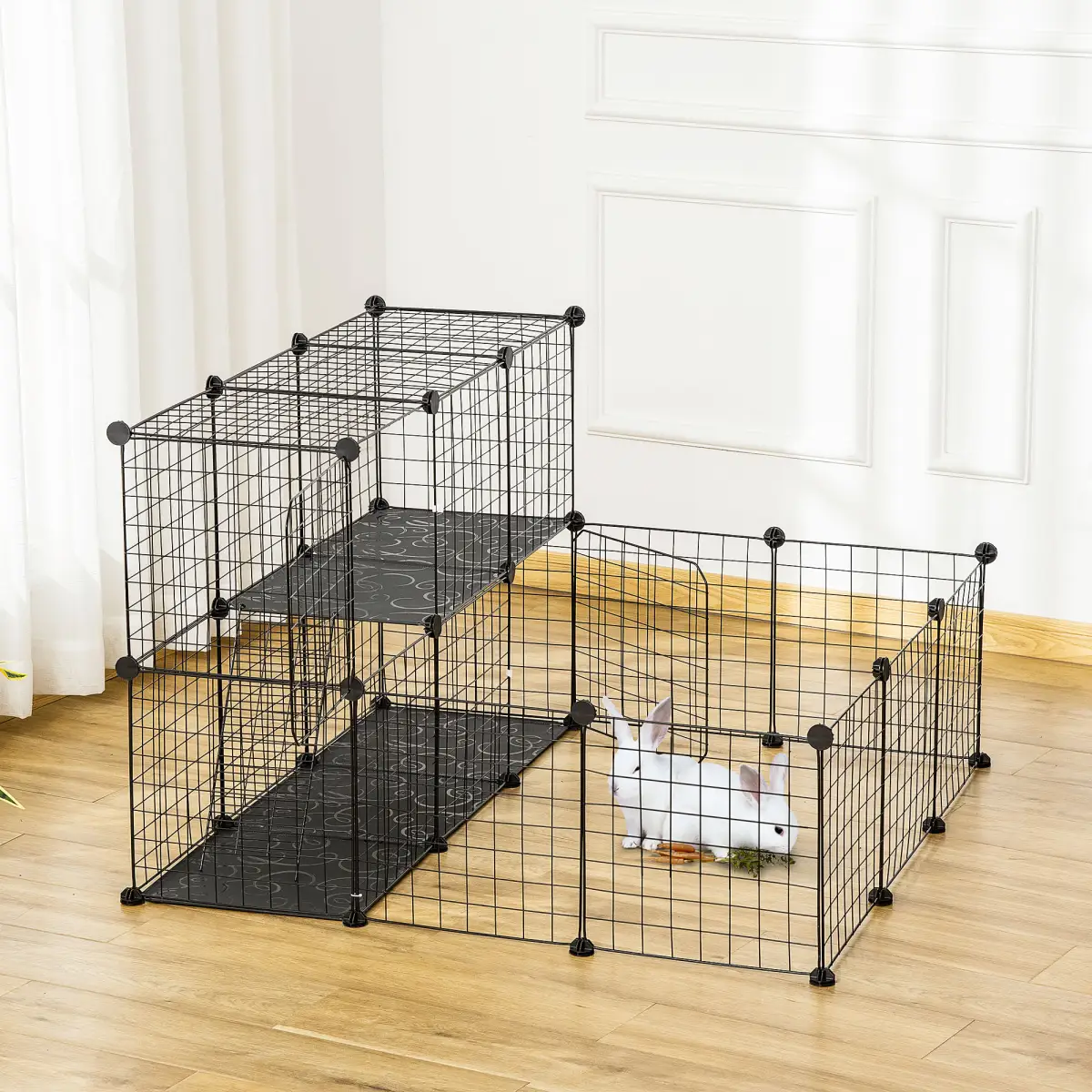Pawhut Pet Playpen DIY Small Animal Cage for Rabbit Ferret Chinchilla Guinea Pig Black - Pet Playpen