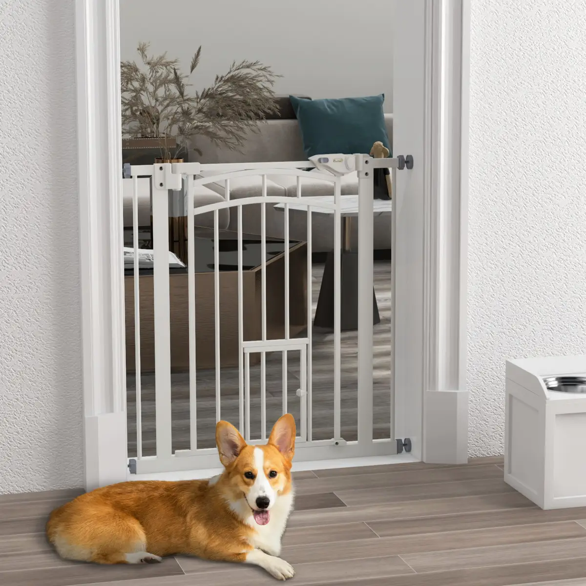 PawHut PawHut Pressure Fit, Safety Gate Dog Gate w/ Small Cat Door Opening, 74-80cm - Pet Gate