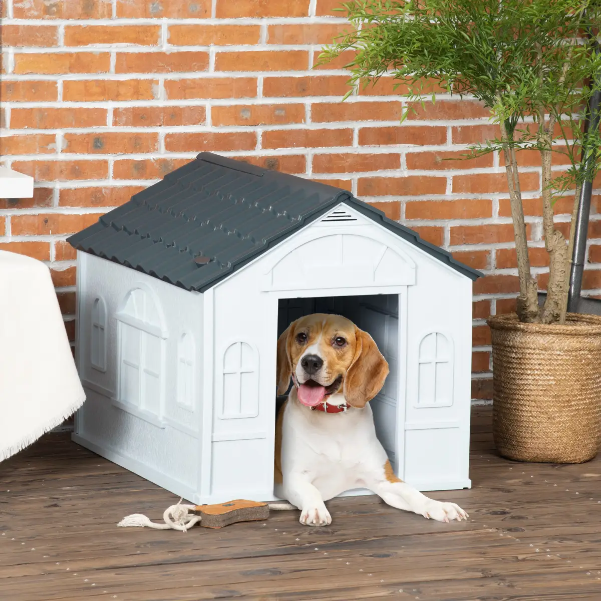 PawHut PawHut Weather-Resistant Dog House, Puppy Shelter for Medium Dogs - Grey - Dog Kennel