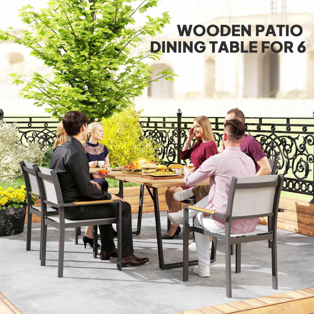 Premium Dining Table 150x80 cm Solid Wood Frame With Non Slip Feet For Six People Rustic Country Style by N/A
