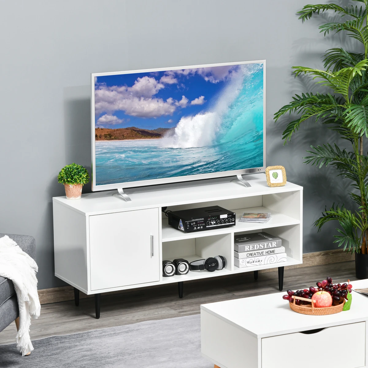 HOMCOM TV Stand 120cm Cable Hole Storage Living Room - TV Unit