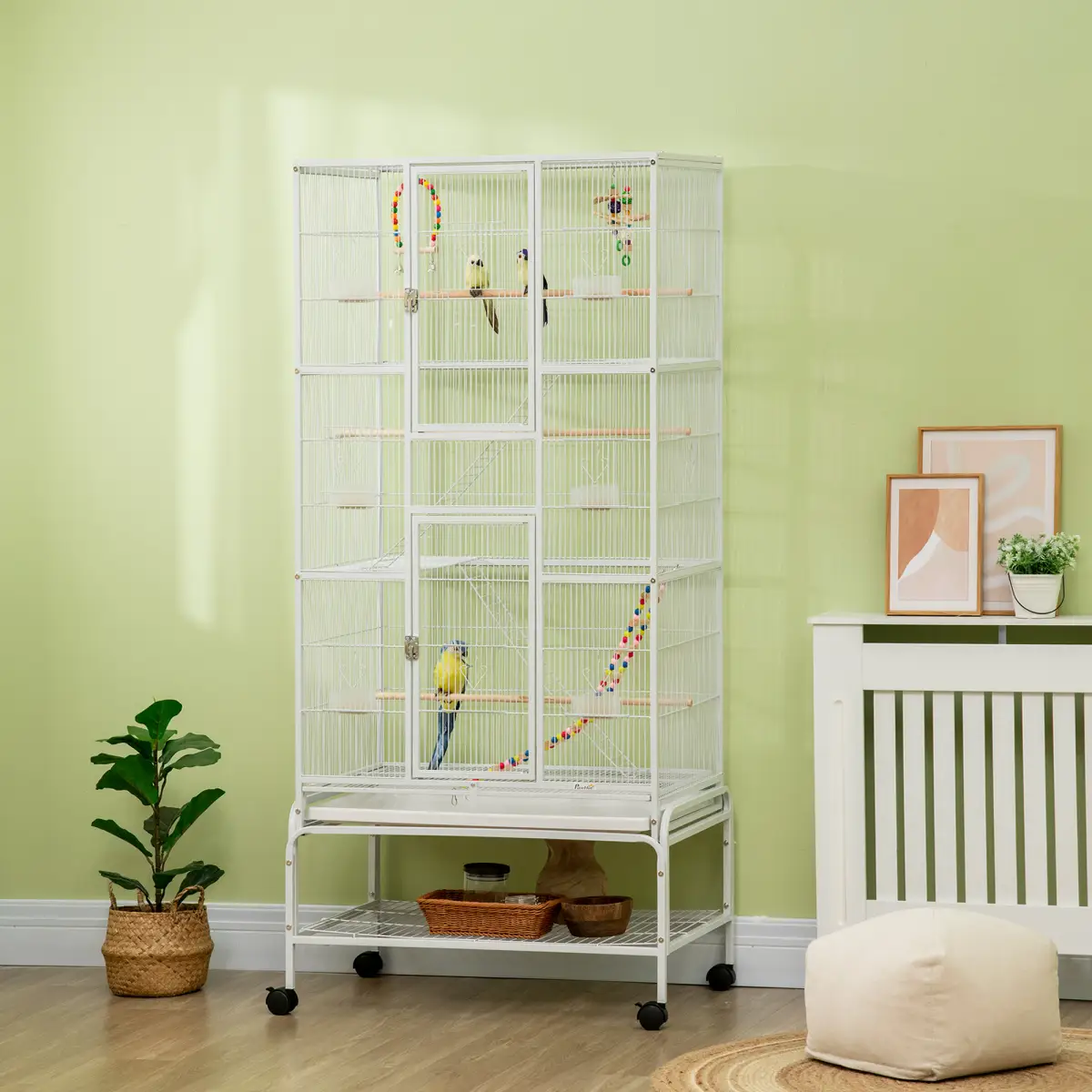 PawHut 3 Tier Bird Cage W/ Stand Toy, for Canary Finch Cockatiel Parakeet Budgie - Bird Cage