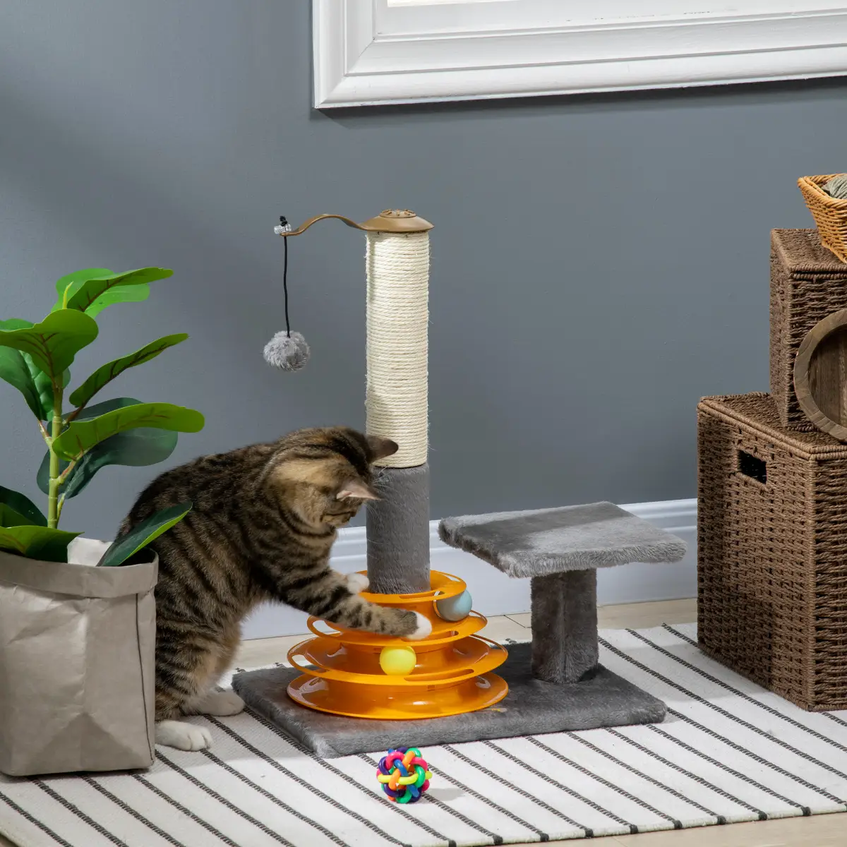 PawHut PawHut 56cm Cat Tree for Indoor Cats, Scratching Post w/ Cat Toys - Grey -