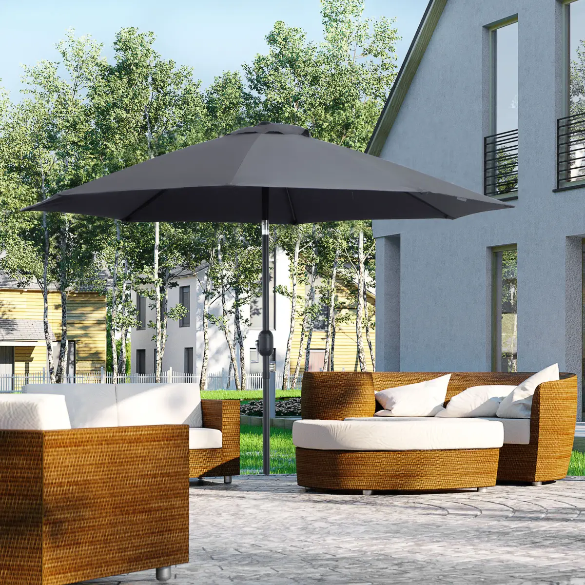 Outsunny 2.7M Patio Sun Umbrella Parasol Tilt Shade Aluminium Charcoal Grey - Parasol