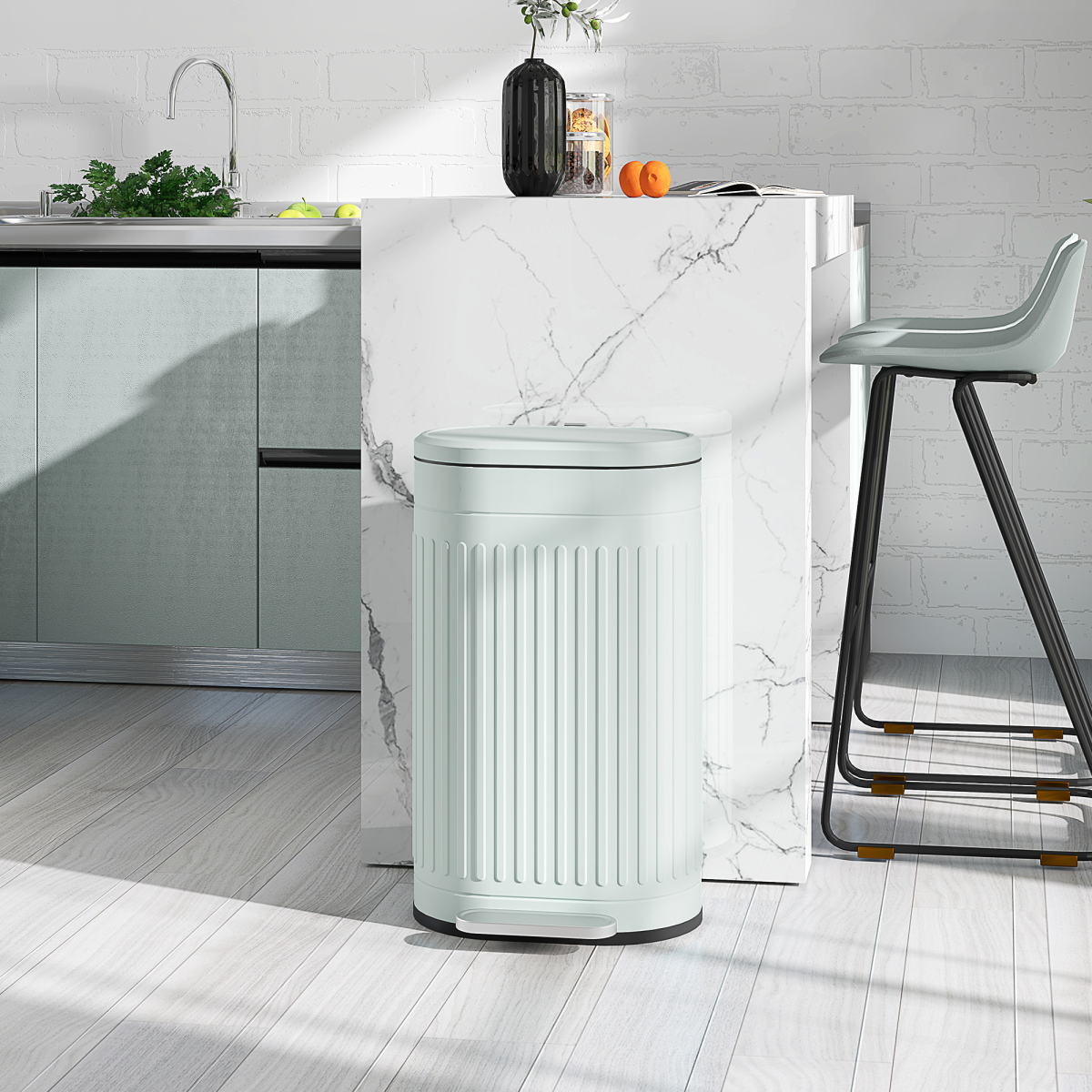 HOMCOM 30L Pedal Bin, Metal Kitchen Bin with Soft-close Lid, Light Green - from HOMCOM