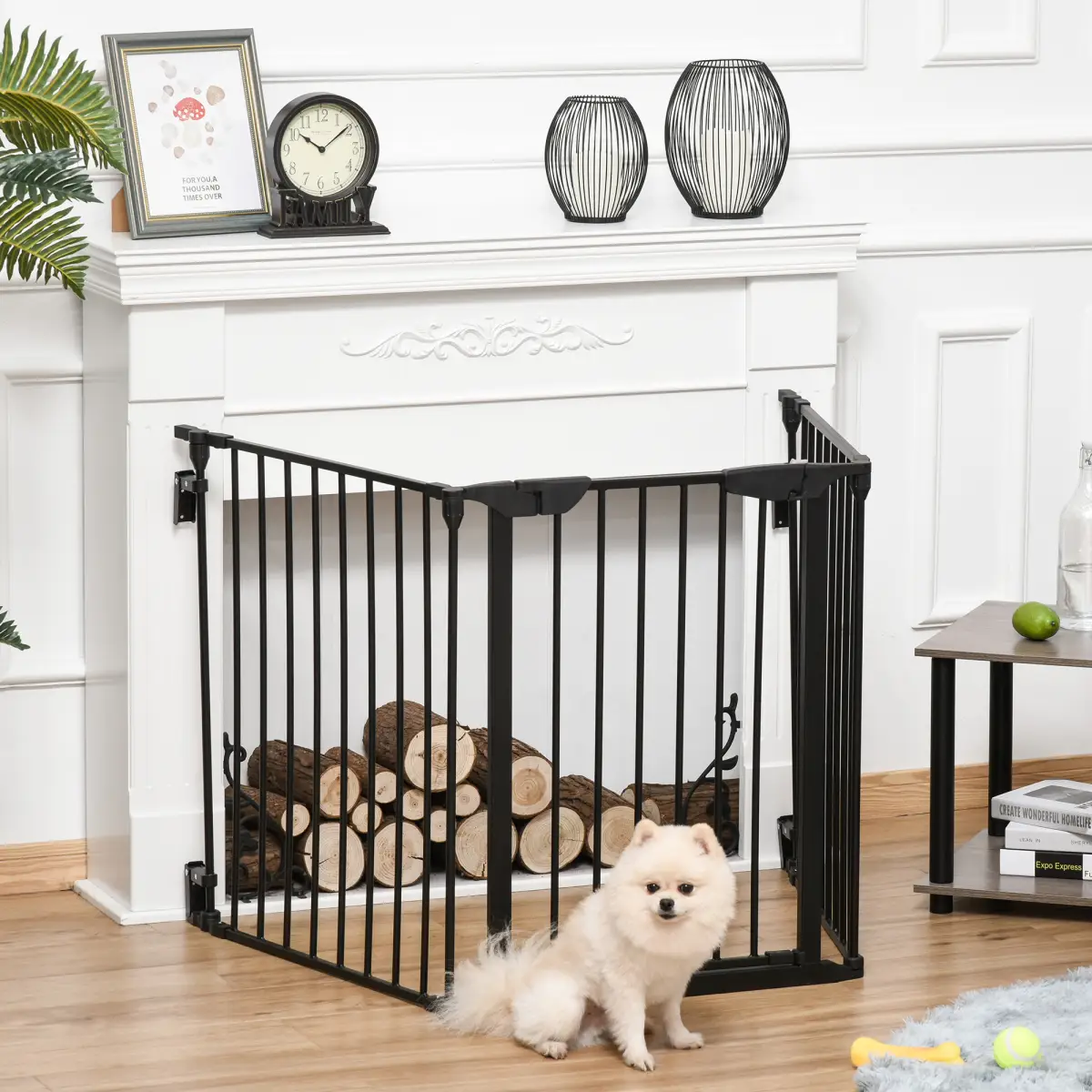 Pawhut Pet Gate 3-Panel Dog Playpen for Indoor Stair Barrier W/ Walk Through Door Black - Pet Gate