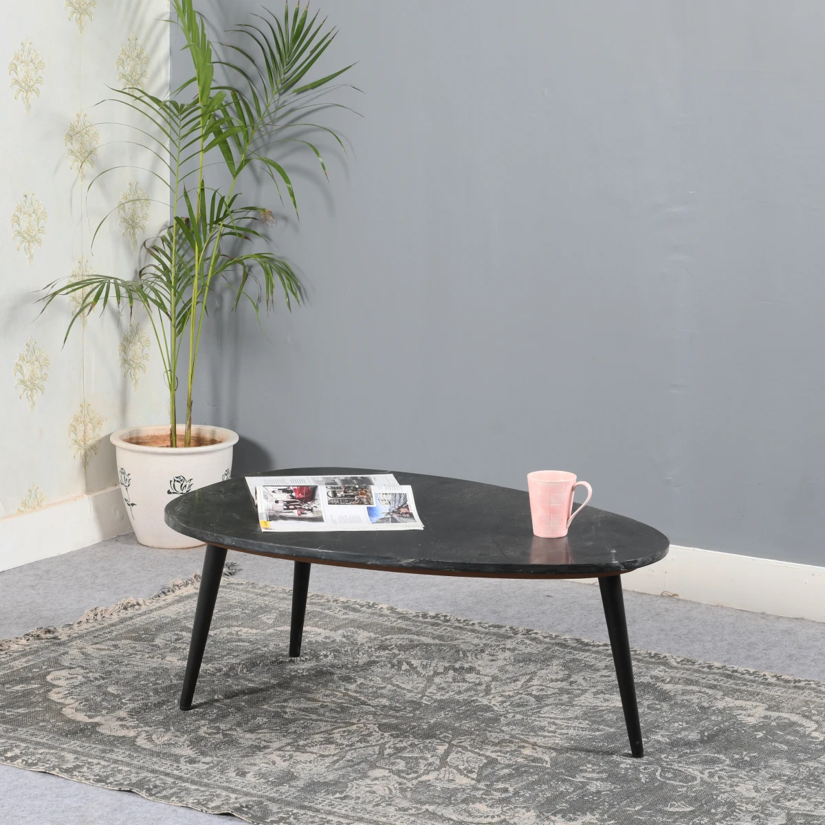 Opal Marble Coffee Table With Black Metal Legs by Indian Hub