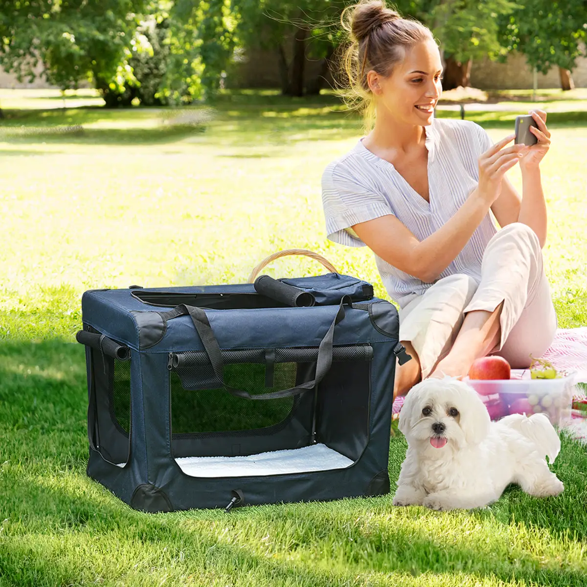Unbranded 60cm Folding Pet Carrier Bag Soft Portable Cat Puppy Cage with Cushion Storage - Pet Carrier