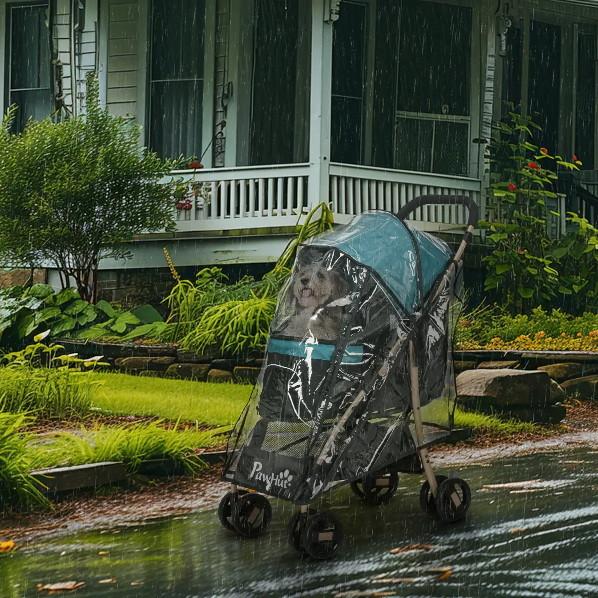 PawHut PawHut Pet Stroller for XS and S Dogs with Rain Cover - Dark Green - Pet Carrier