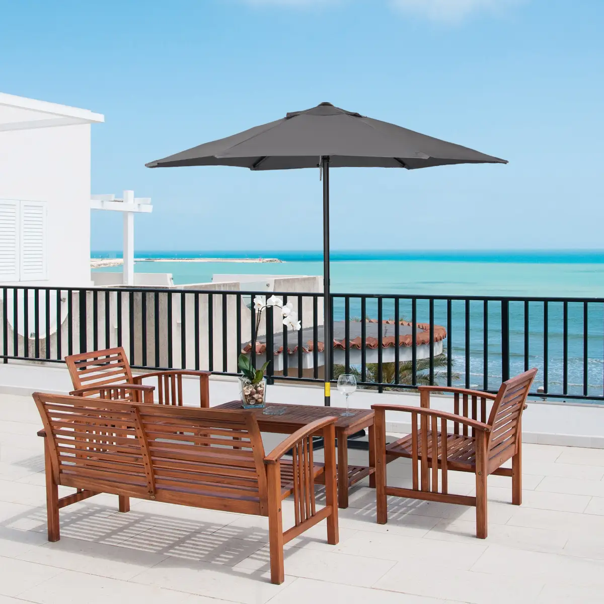 Outsunny 1.96m Parasol Patio Umbrella, Dark Grey - Parasol