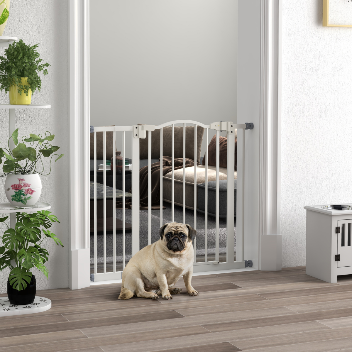 PawHut 74-94cm Adjustable Metal Pet Gate Safety Barrier w/ Auto-Close White - from PawHut