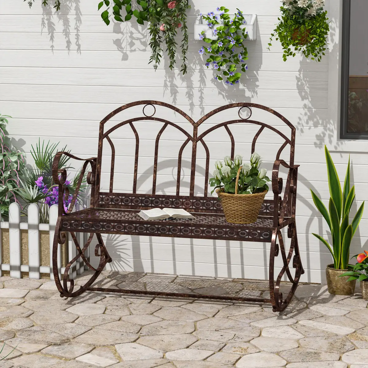Outsunny Rocking Chair Swing Bench Loveseat Metal Bronze Garden Outdoor - Hammocks