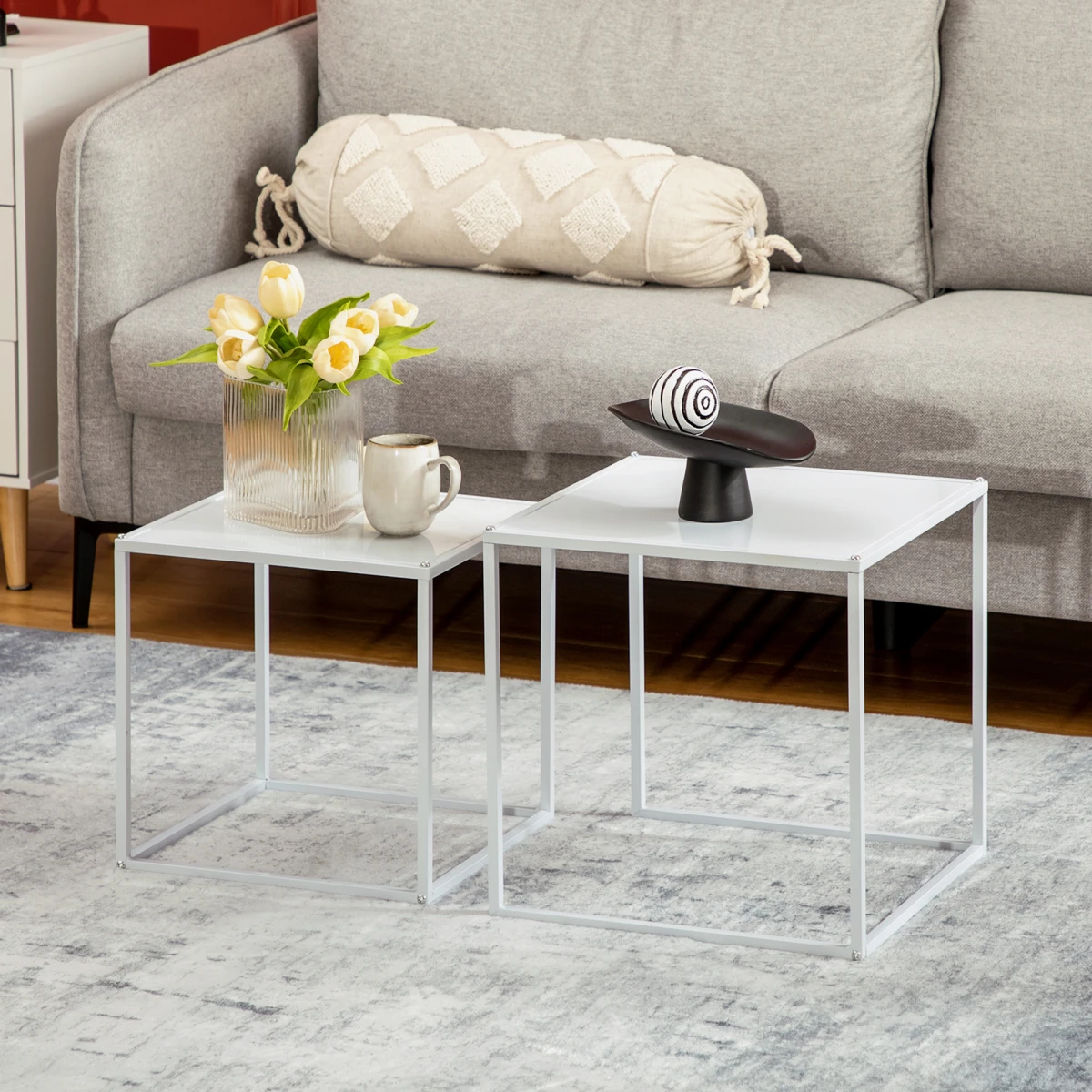 HOMCOM Nesting Tables Two Sizes Steel Frame Home - Nest of Tables
