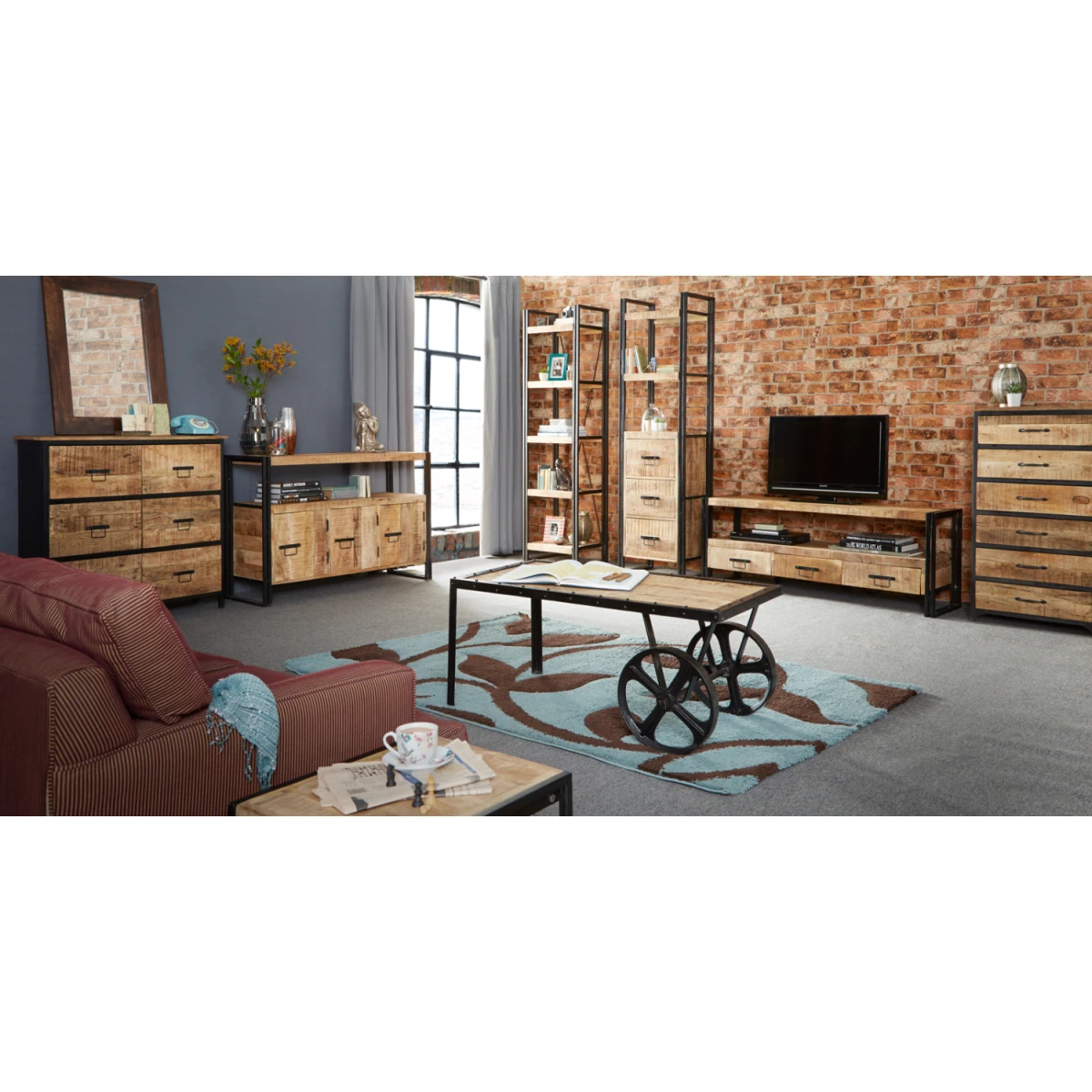 Indian Hub Cosmo Industrial Coffee Table 110x50x40 cm Eco Friendly Handcrafted Mango Wood For Modern Living Rooms - Coffee Table