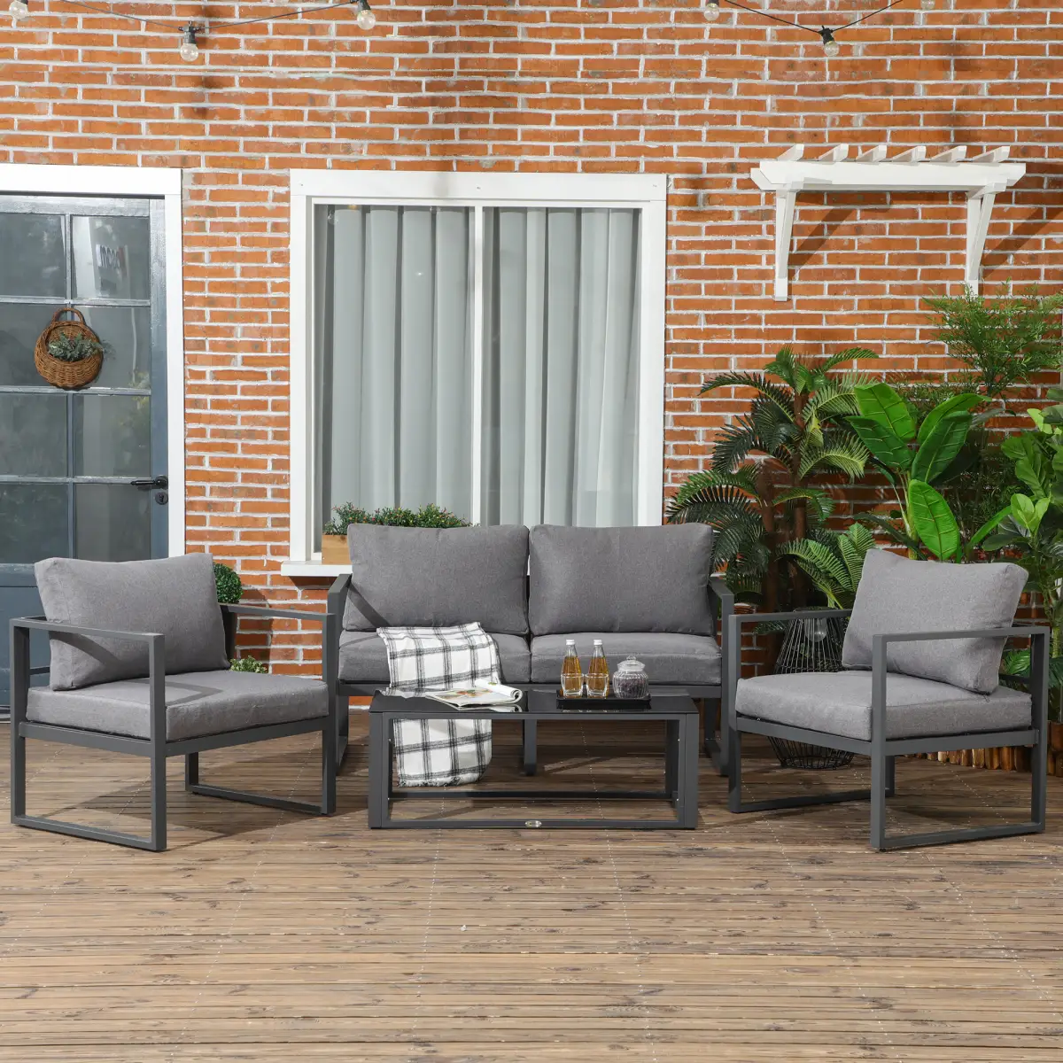 Outsunny Outsunny 4 Pieces Garden Sectional Sofa Table Furniture Set Aluminium w/ Cushion - Garden Set