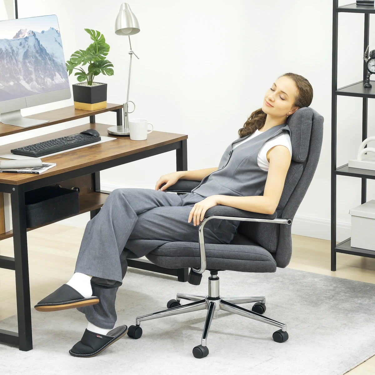 HOMCOM Linen Office Chair 12cm Seat Tilt Home by HOMCOM