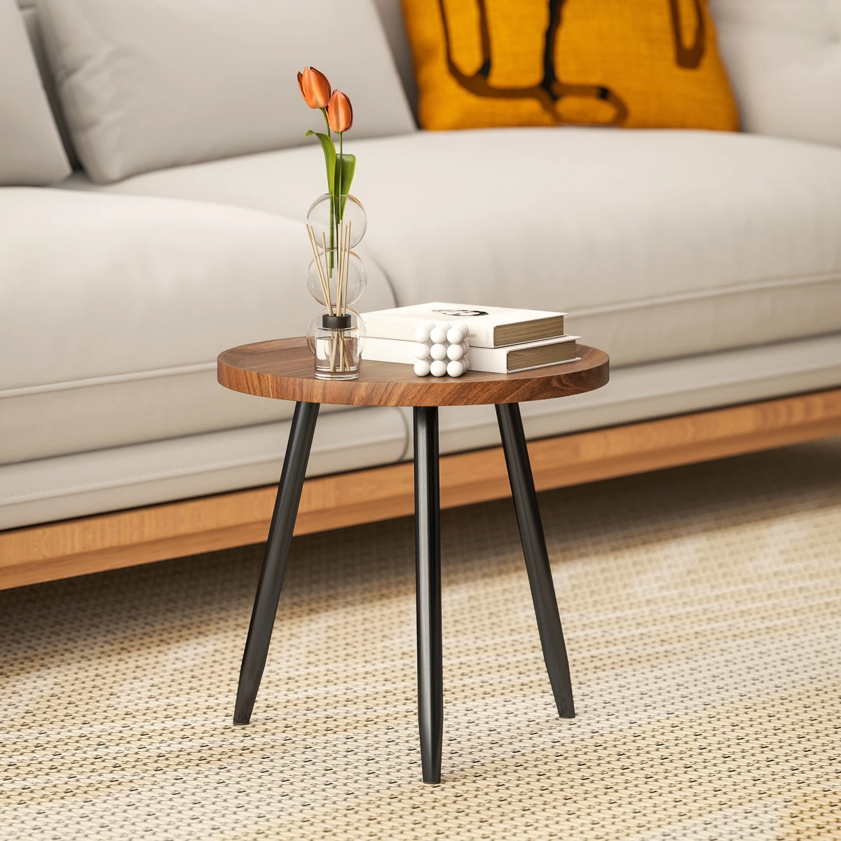 HOMCOM Round Side Table 50cm Tray Living Room by HOMCOM