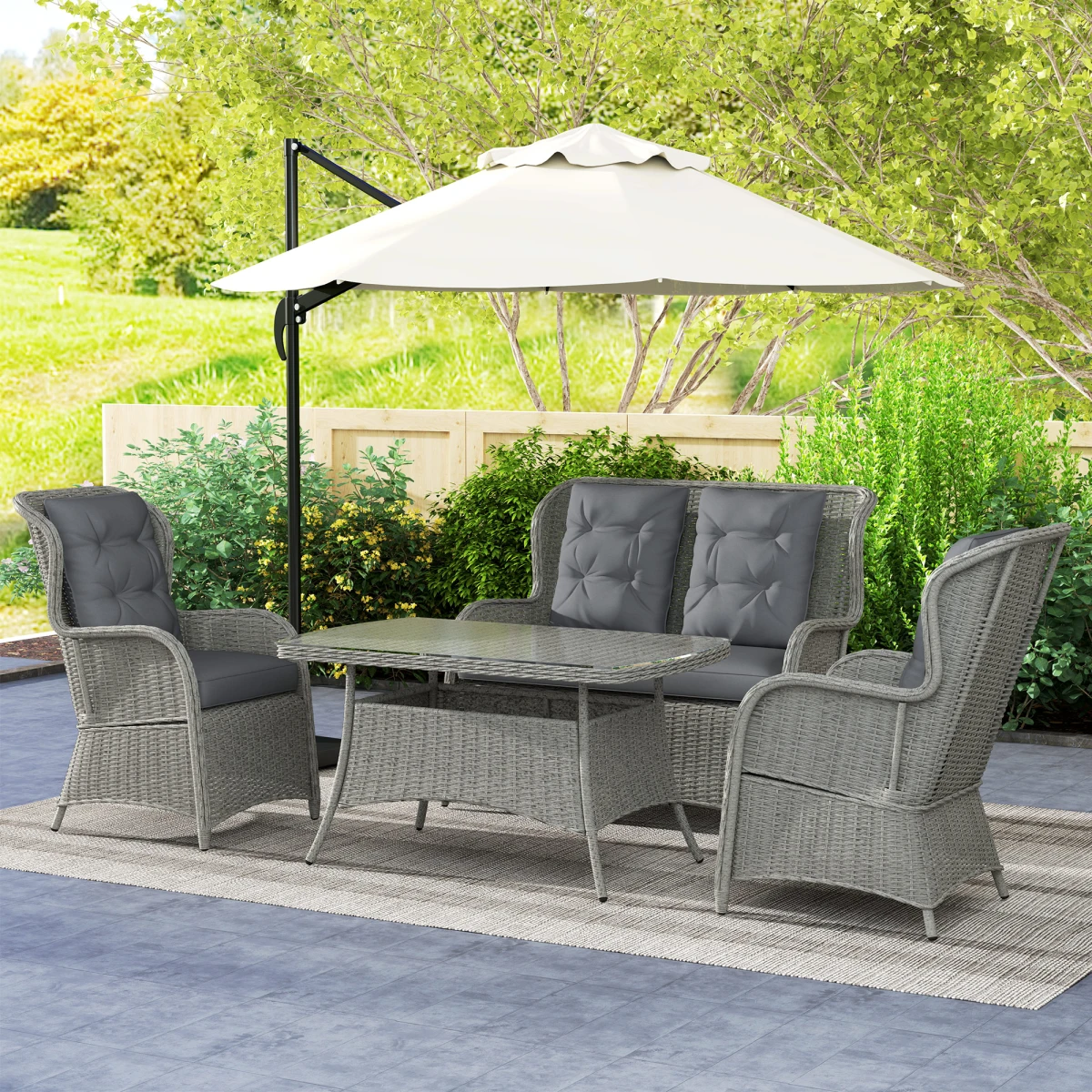 Outsunny Outsunny Rattan Sofa Set Four Piece Tempered Glass Patio - Garden Set