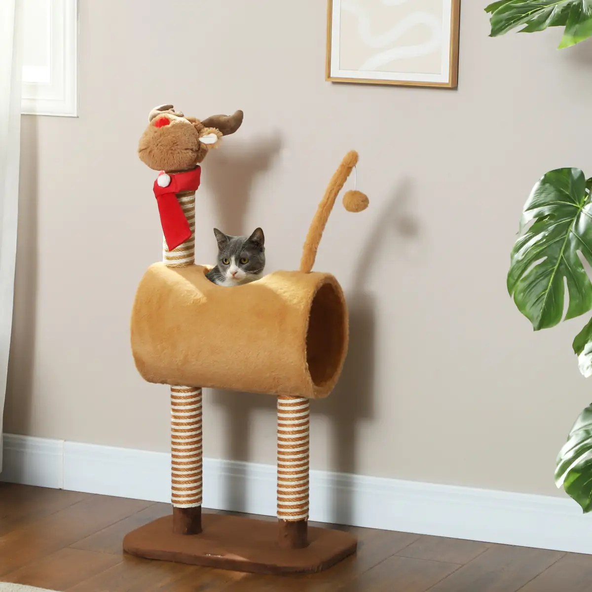 PawHut Cat Tree, 98cm Deer Themed Cat Tower for Indoor Cats and Kittens - Cat Tree