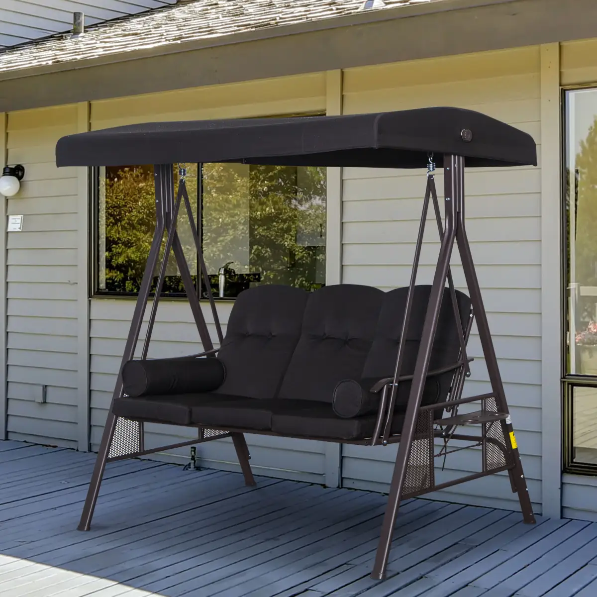 Outsunny Outsunny 3 Seater Garden Swing Chair Patio Swing Bench w/ Cup Trays Black - Hammocks
