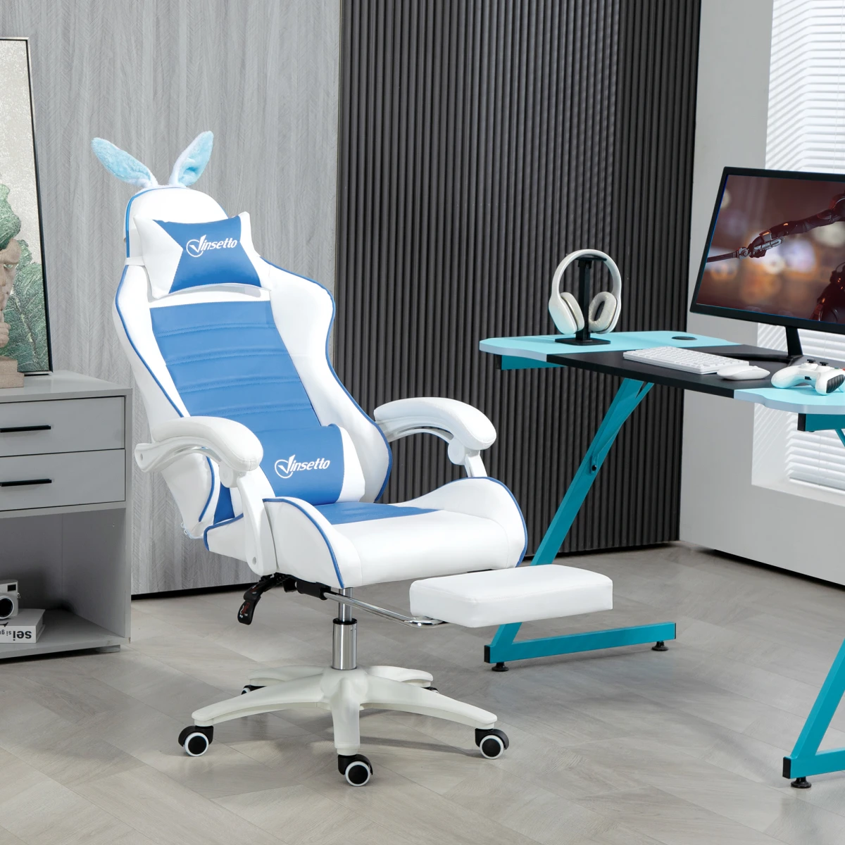 Vinsetto Racing Chair 44-52cm Footrest Rabbit Ears by AIYAPLAY