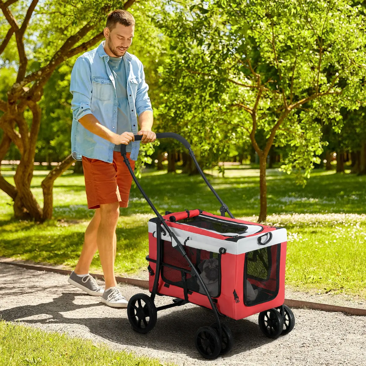 PawHut PawHut Foldable Pet Stroller w/ Detachable Carrier, Soft Padding - Red - Pet Carrier