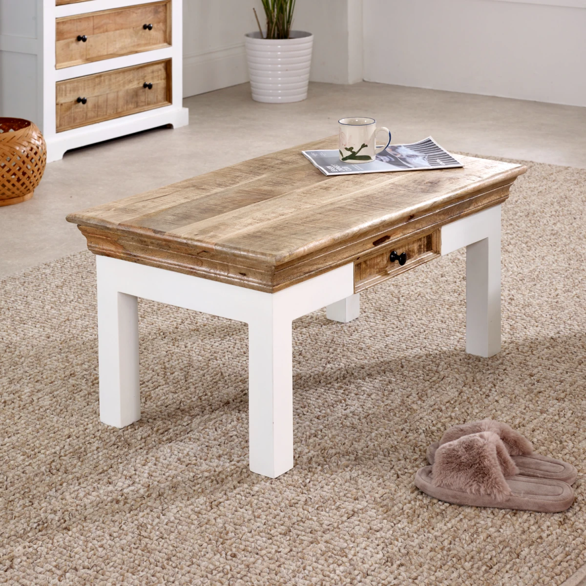Alfie Coffee Table 26x32x5cm Drawer Living Room by Indian Hub