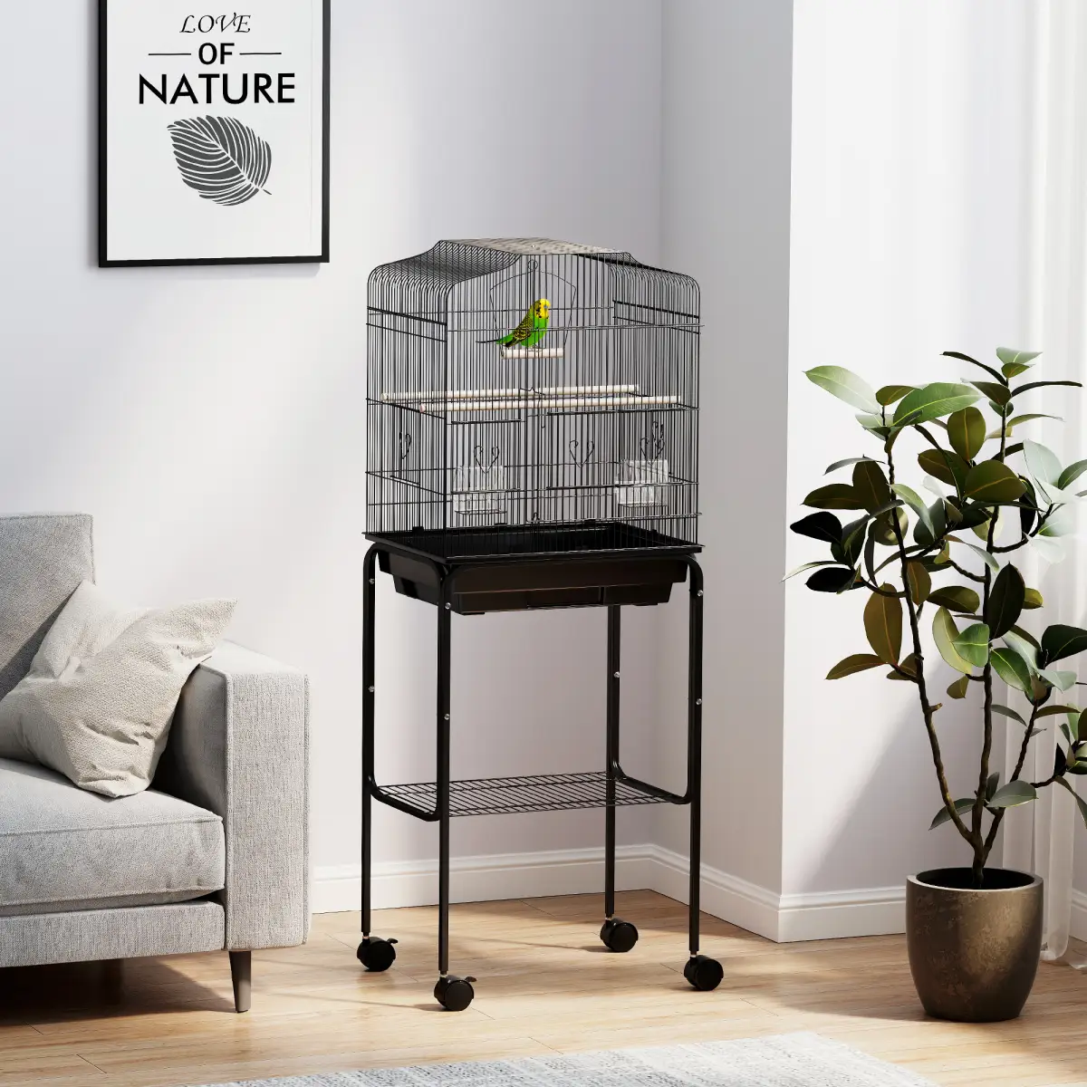 PawHut PawHut Bird Cage for Budgie Finch Canary Parakeet W/ Stand Tray Black - Bird Cage