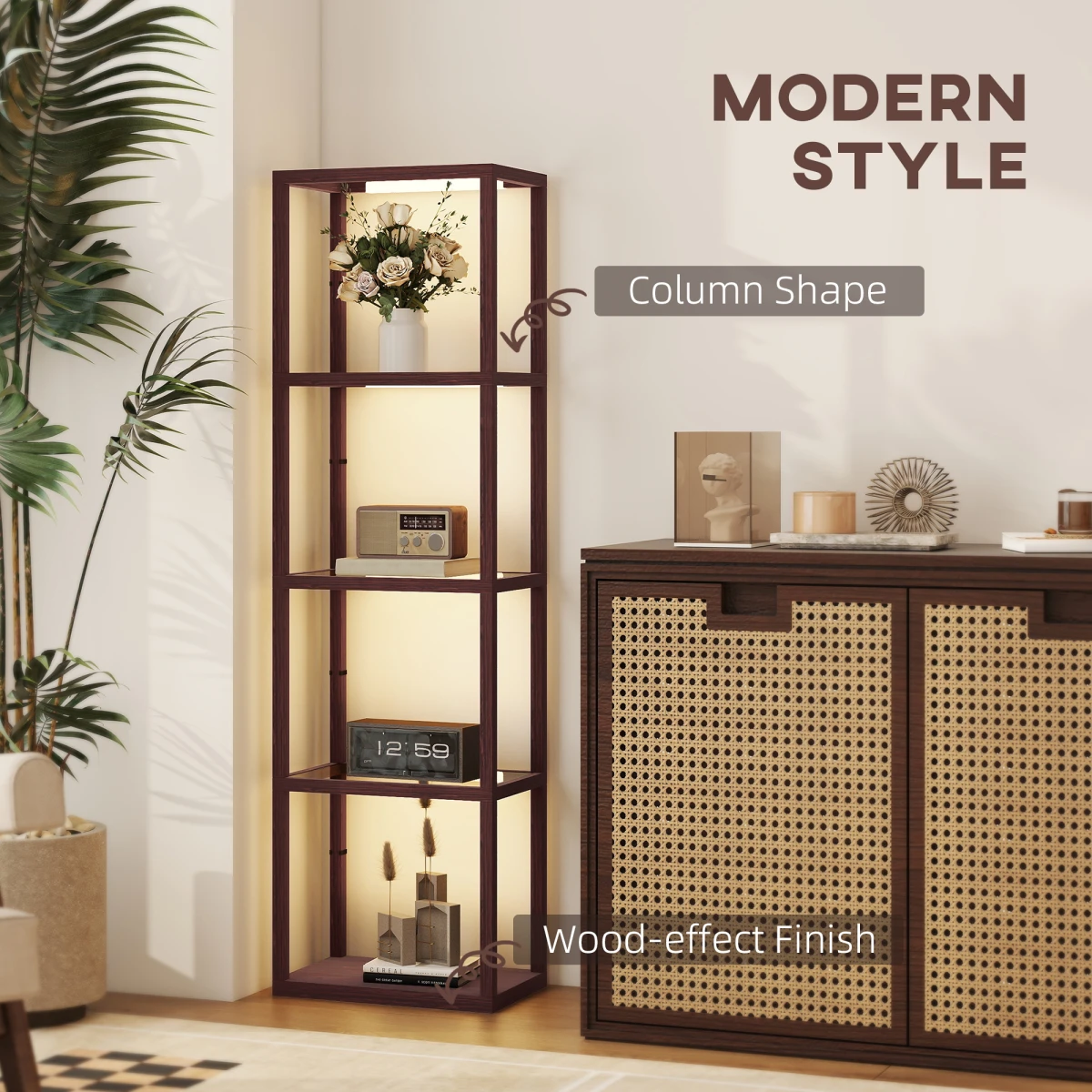 Premium Floor Lamp With Four Tier Shelves And Led Warm White 3000K For Cozy Living Room Ambience by N/A