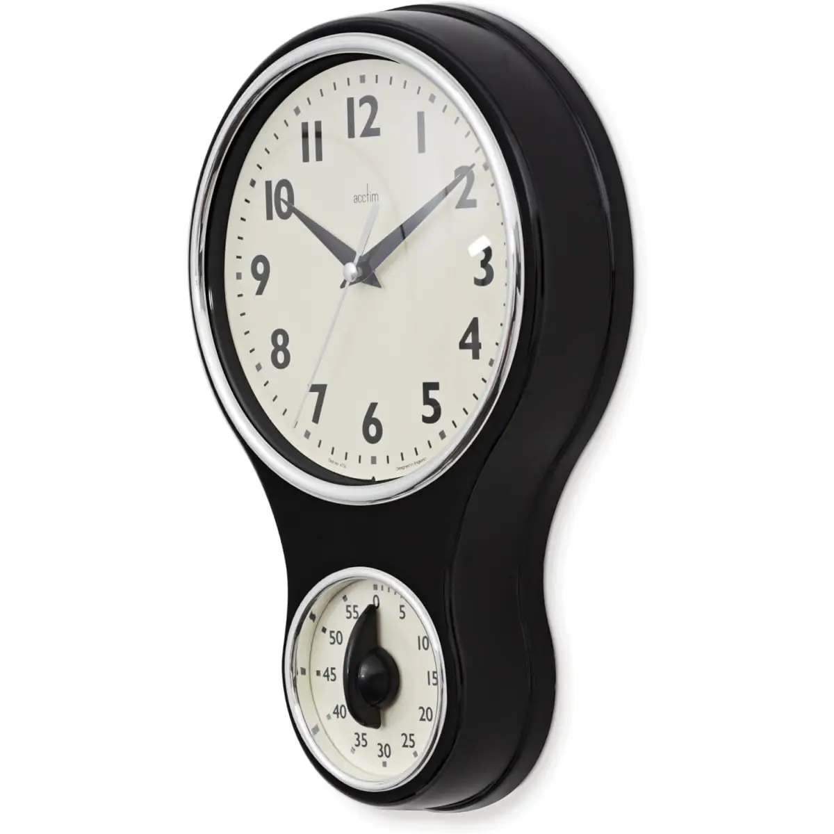 Acctim Acctim Kitchen Time 20cm Timer Quartz Retro Style Domed Glass Lens Black Wall Clock 21593 - Clock