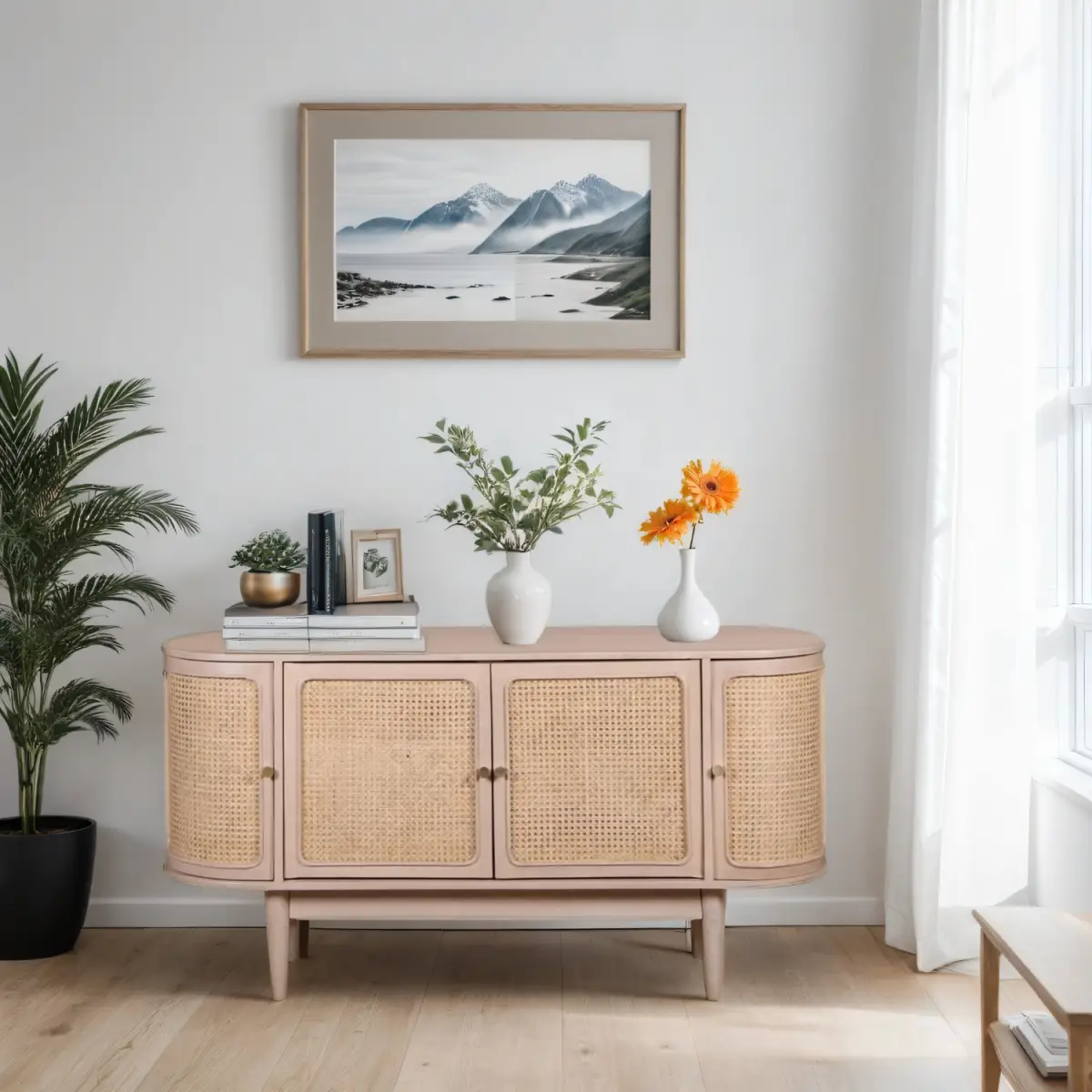 Indian Hub Valencia Cane & Mango Wood 4 Doors Sideboard - Sideboard
