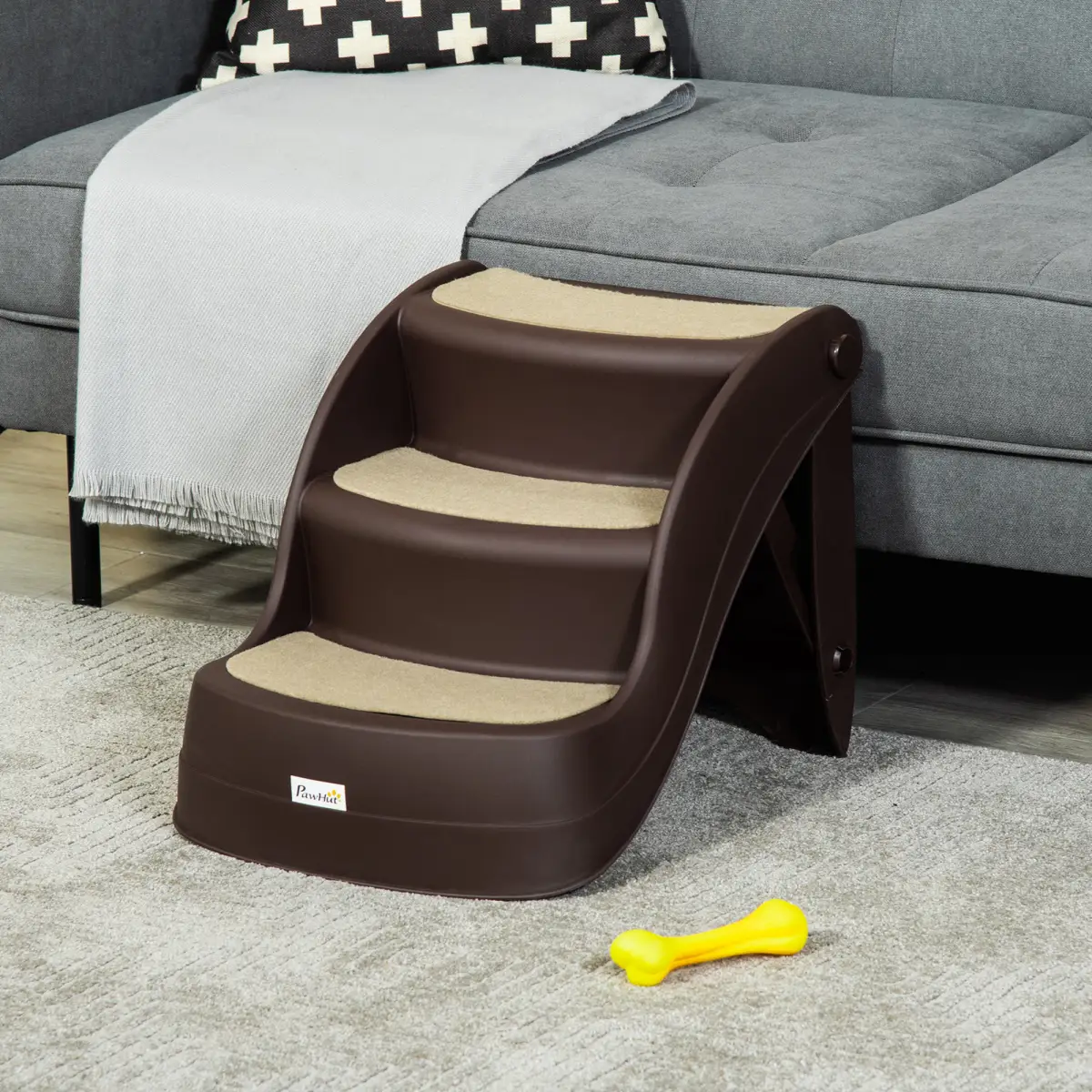 Unbranded Portable Dog Steps Non-slip Pet Stairs 3-Step Design for High Beds Sofas, Brown - Dog Steps