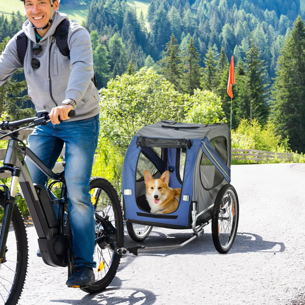 Pawhut Pet Bicycle Trailer Dog Cat Bike Carrier Water Resistant W/ Hitch Coupler Blue - Pet Carrier