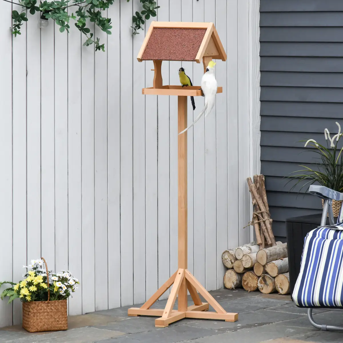 Pawhut Wooden Bird Feeder Freestanding Cross-shaped Support Feet Weather Resistant - Bird Feeder