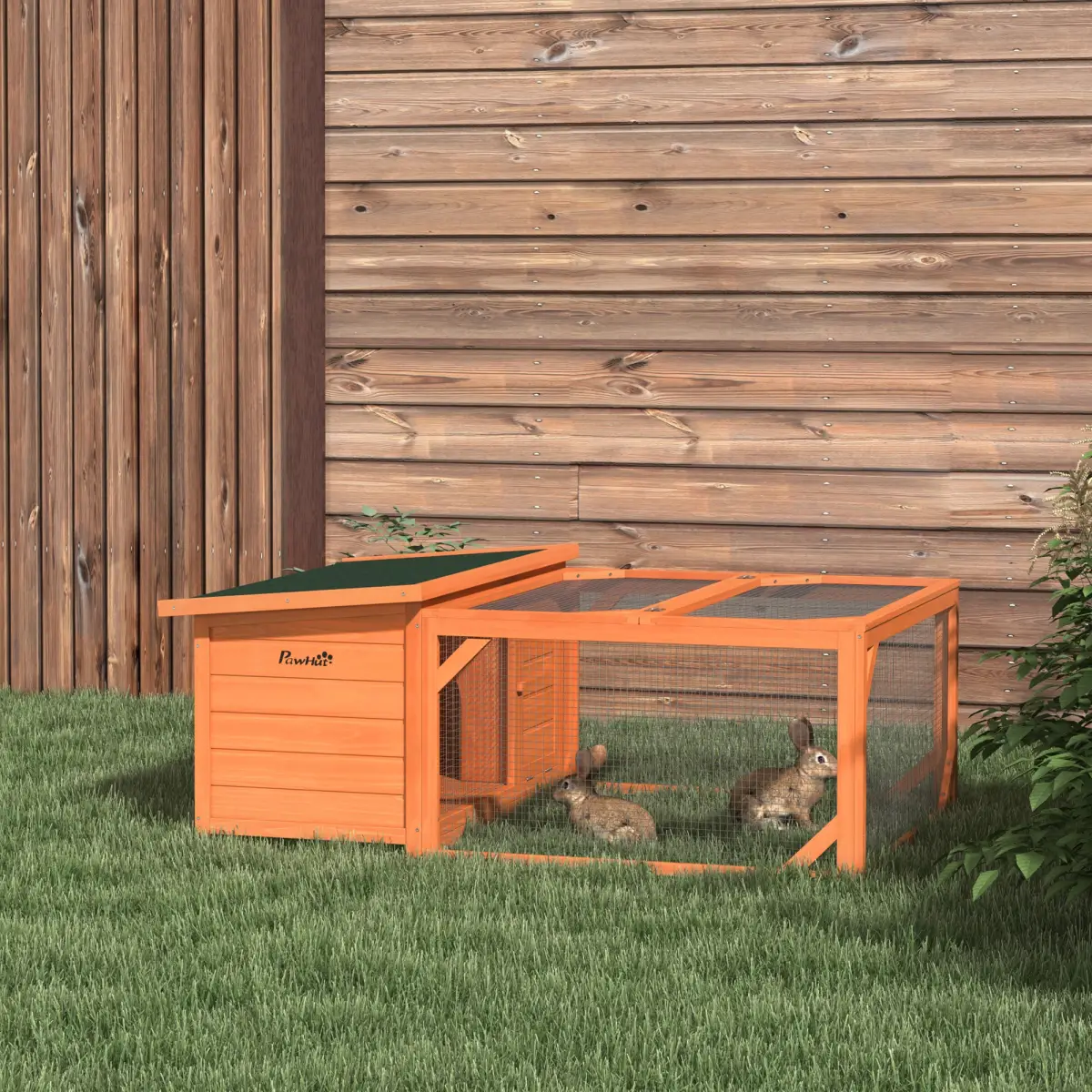 Unbranded Wooden Rabbit Hutch with Run Small Animal Guinea Pig House 125.5 x 100 x 49cm - Rabbit Hutch