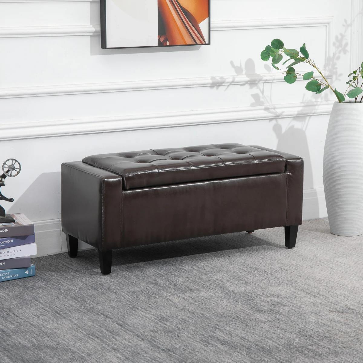 Deluxe Storage Ottoman Bench Large Tufted Lid With Inner Storage For Living Room Entryway by HOMCOM
