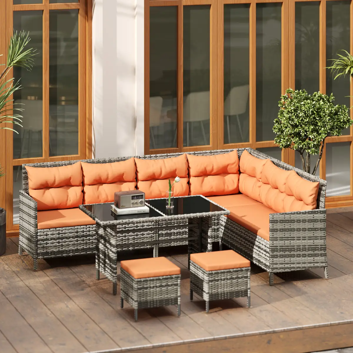 Outsunny Outsunny 6 PCs Patio wicker Sofa Set Rattan Chair Furniture, Orange - Garden Sofa Sets