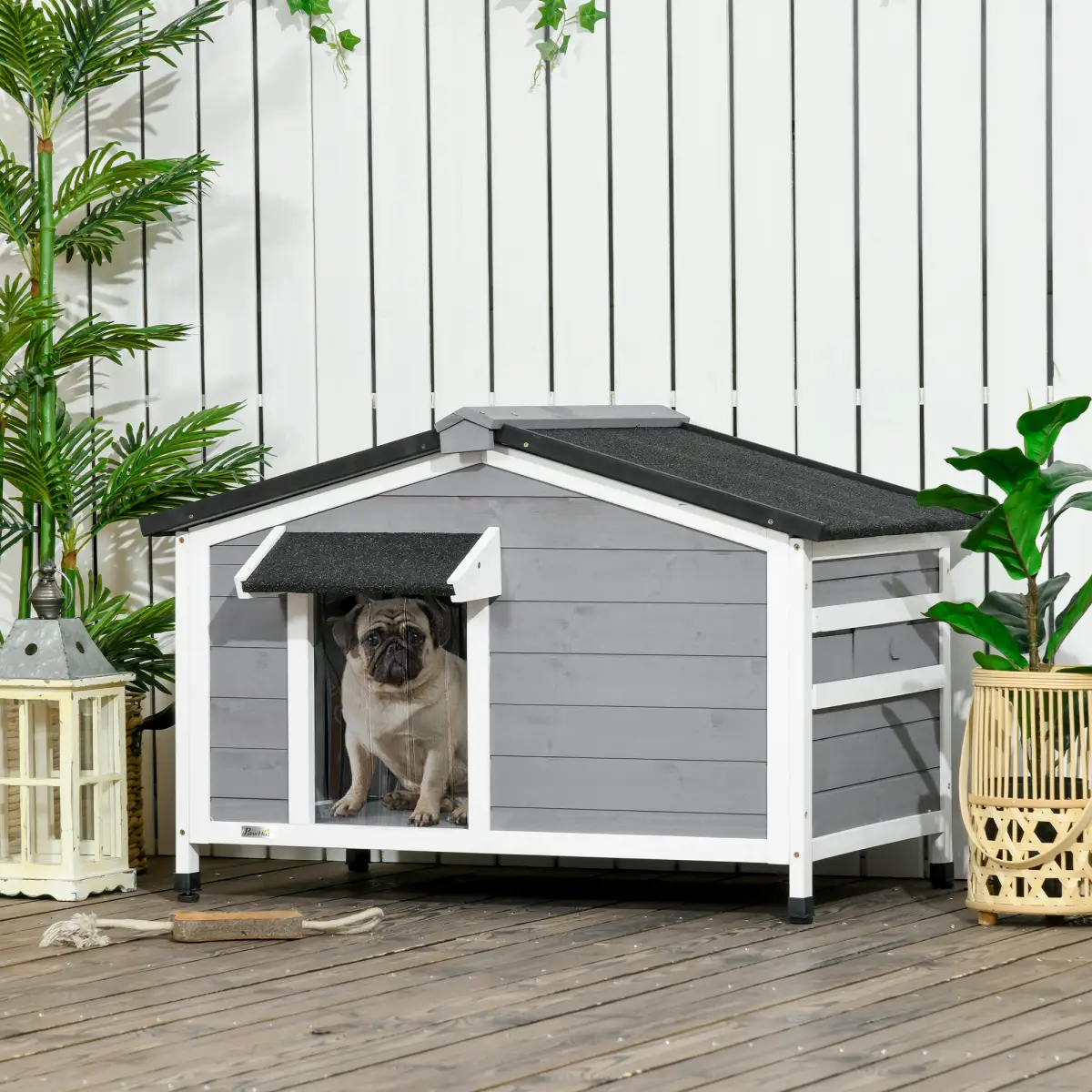 PawHut PawHut Wooden Dog Kennel for Outside 97L x 72W x 65Hcm, Grey - Dog Kennel