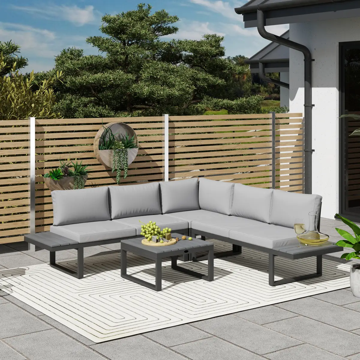 Outsunny Outsunny 4 PCs Garden Set w/ 5-Level Recline Corner Conversation Sofa Set - Garden Sofa Sets