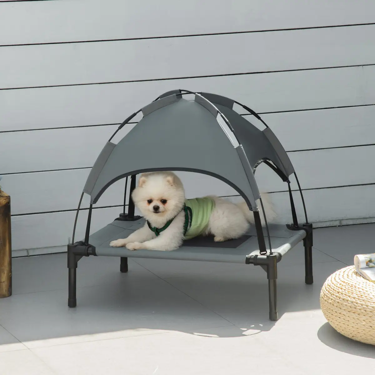 Unbranded 61 cm Elevated Dog Bed Cooling Raised Pet Cot UV Protection Canopy Grey Pawhut - Dog Beds
