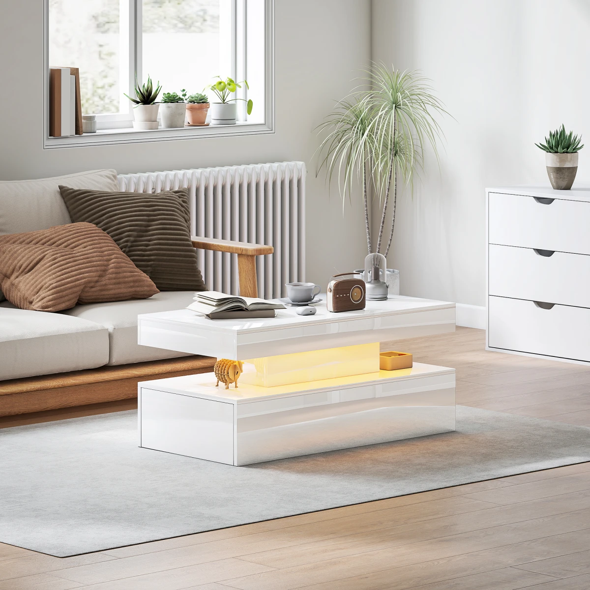 HOMCOM LED Coffee Table With RGB Light Living Room - Coffee Table