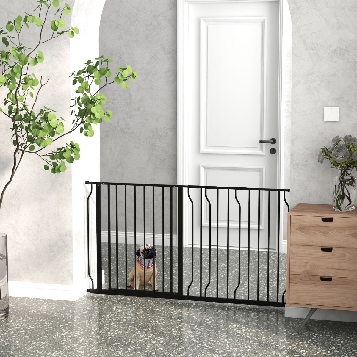 Pet Safety Gate Dog Barrier W/ Door Pressure Fit for Doorways, 75-145W cm, Black - from PawHut