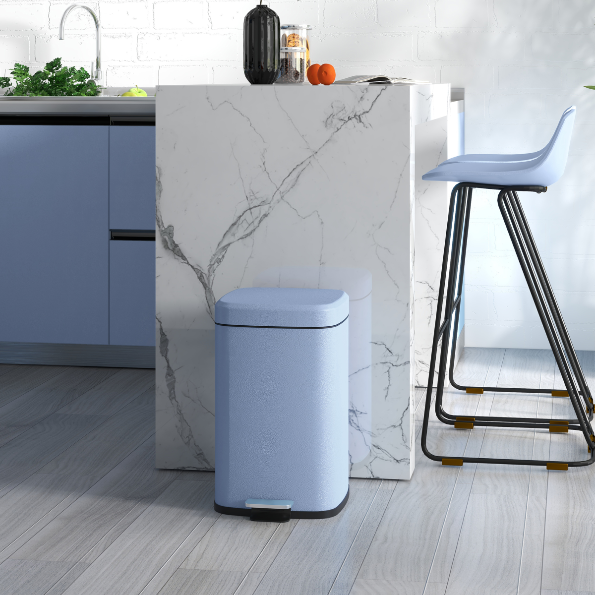 HOMCOM 20L Kitchen Pedal Bin, Metal Rubbish Bin with Soft-close Lid, Light Blue - from PawHut