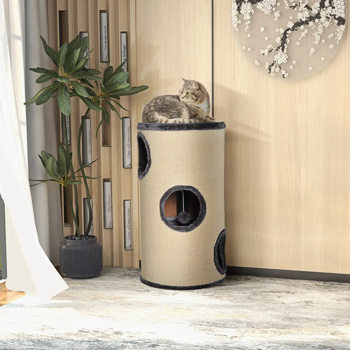 Unbranded Cat Scratching Barrel Sisal Activity Center 3 Dens Observation Deck 70H Pawhut - Scratching Posts