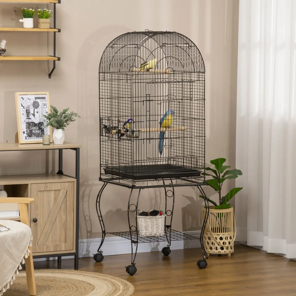 PawHut Large Bird Cage, Pet Aviary Parrot Macaw Cockatiel Finch Feeding Stand w/ Perch - Bird Cage