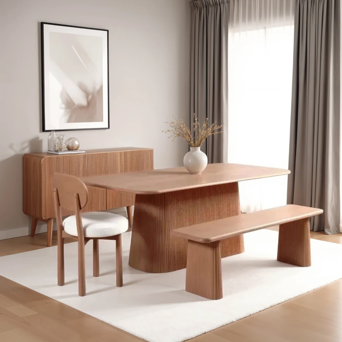 Indian Hub Indus Solid Wood Dining Table 180x90x75 Slatted for Family - Dining Table