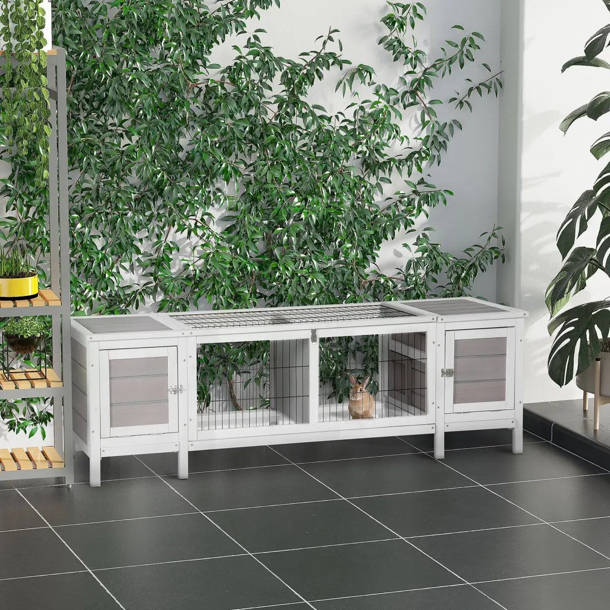 Pawhut Indoor Rabbit Hutch Separable Guinea Pig Cage Bunny Run w/ Slide Out Tray - Grey - Rabbit Hutch