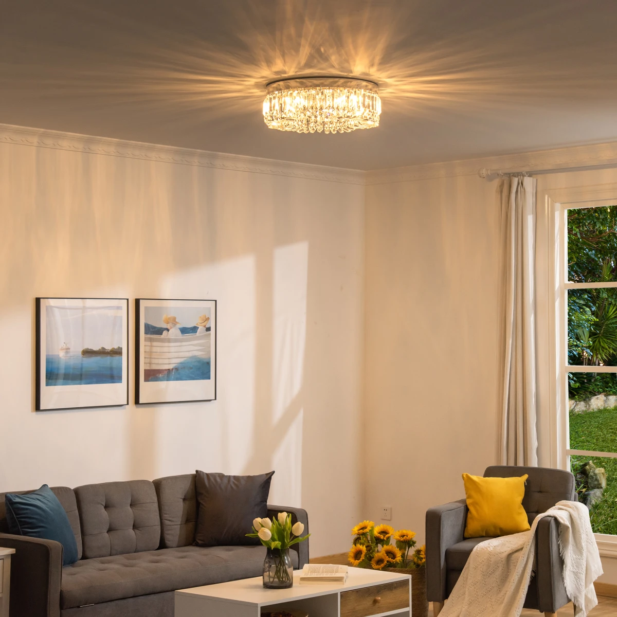 Crystal Ceiling Light 8 Bulbs Beads Home by HOMCOM